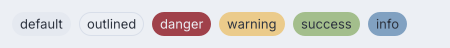 Six chips on the light theme: default, outlined, and the danger, warning, success and info hues