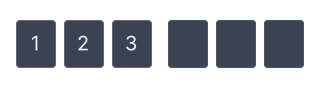 Six square boxes on the dark theme in two groups of three, the first three filled with 1, 2 and 3 and the rest empty